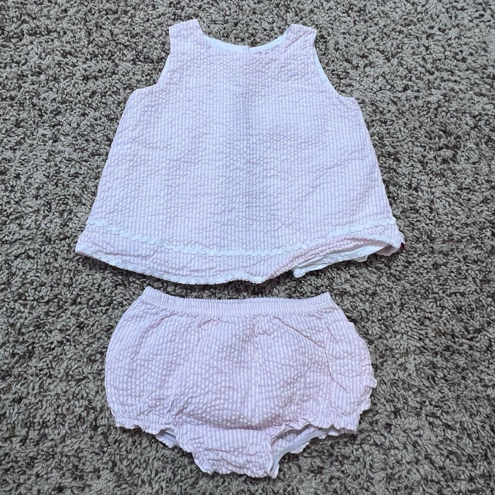 Ruffle Butts Pink Seersucker Swing Top And Bloomers Girls Size 18-24 Months